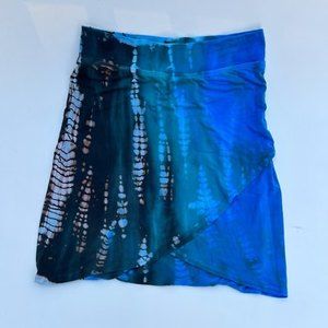 Hard Tail Womens A Line Skirt Multicolor Shibori Above Knee Stretch Tulip Hem S